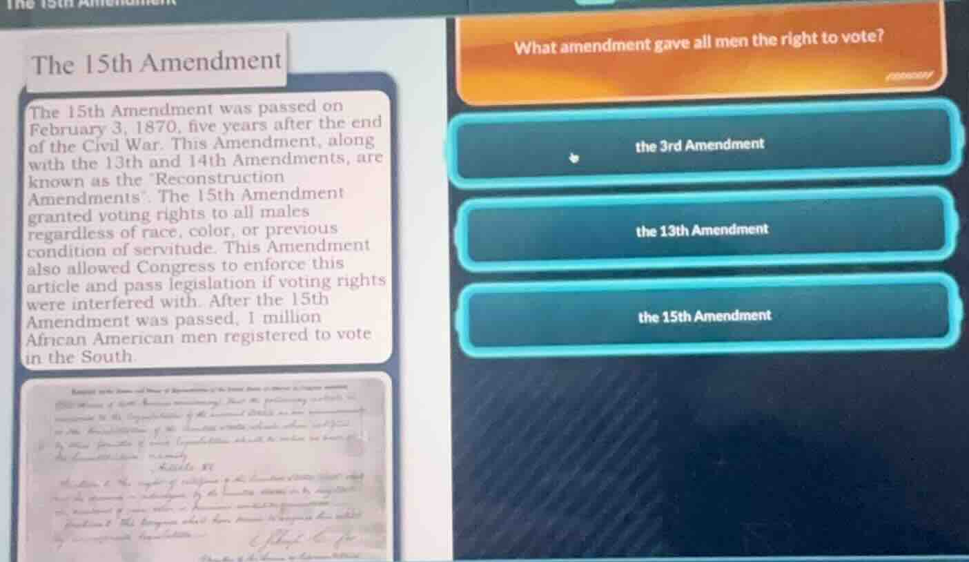 the 15th amendment the 15th amendment was passed on february 3, 1870, f…