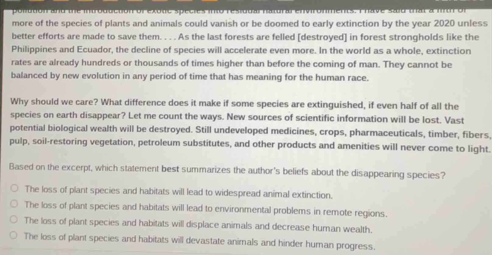 more of the species of plants and animals could vanish or be doomed to …