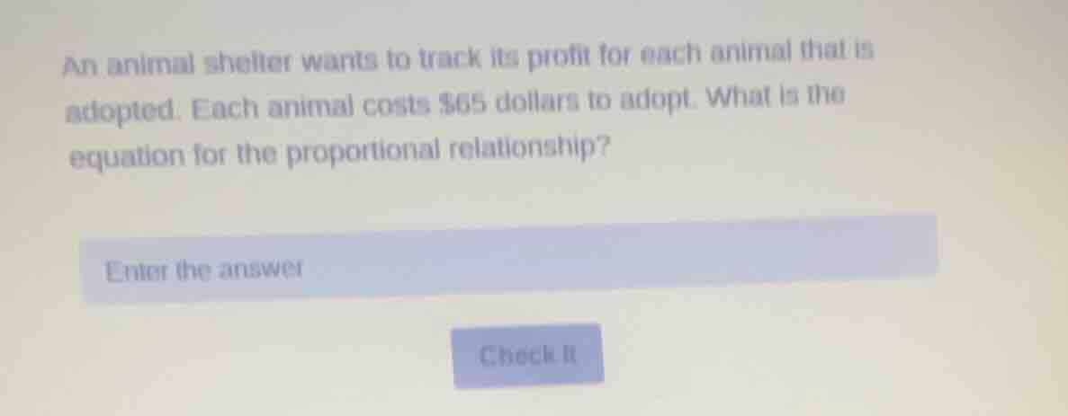 an animal shelter wants to track its profit for each animal that is ado…