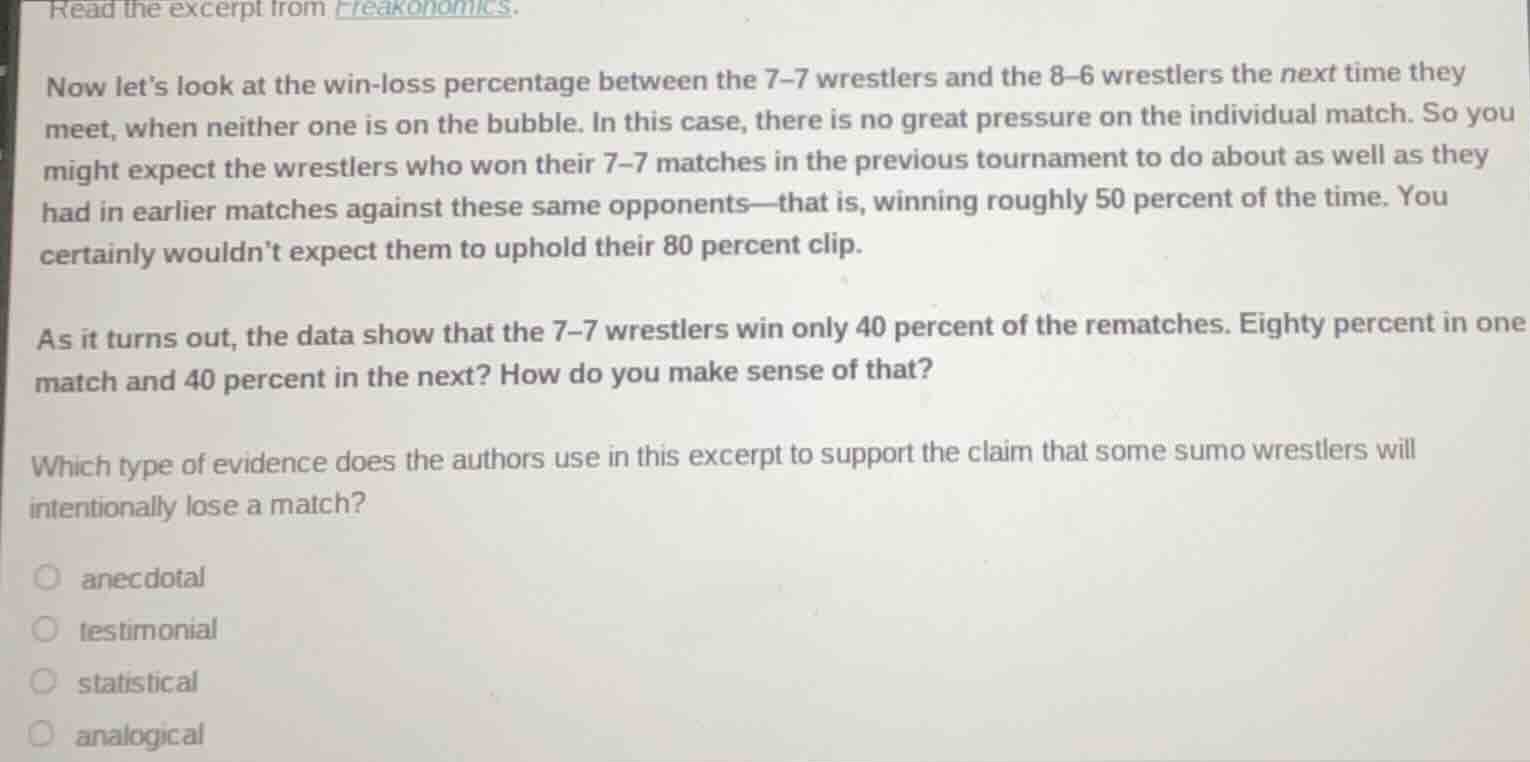 read the excerpt from freakonomics. now let’s look at the win - loss pe…