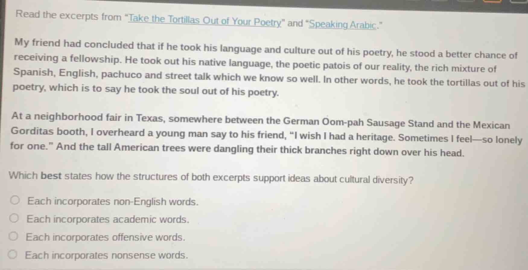 read the excerpts from \take the tortillas out of your poetry\ and \spe…