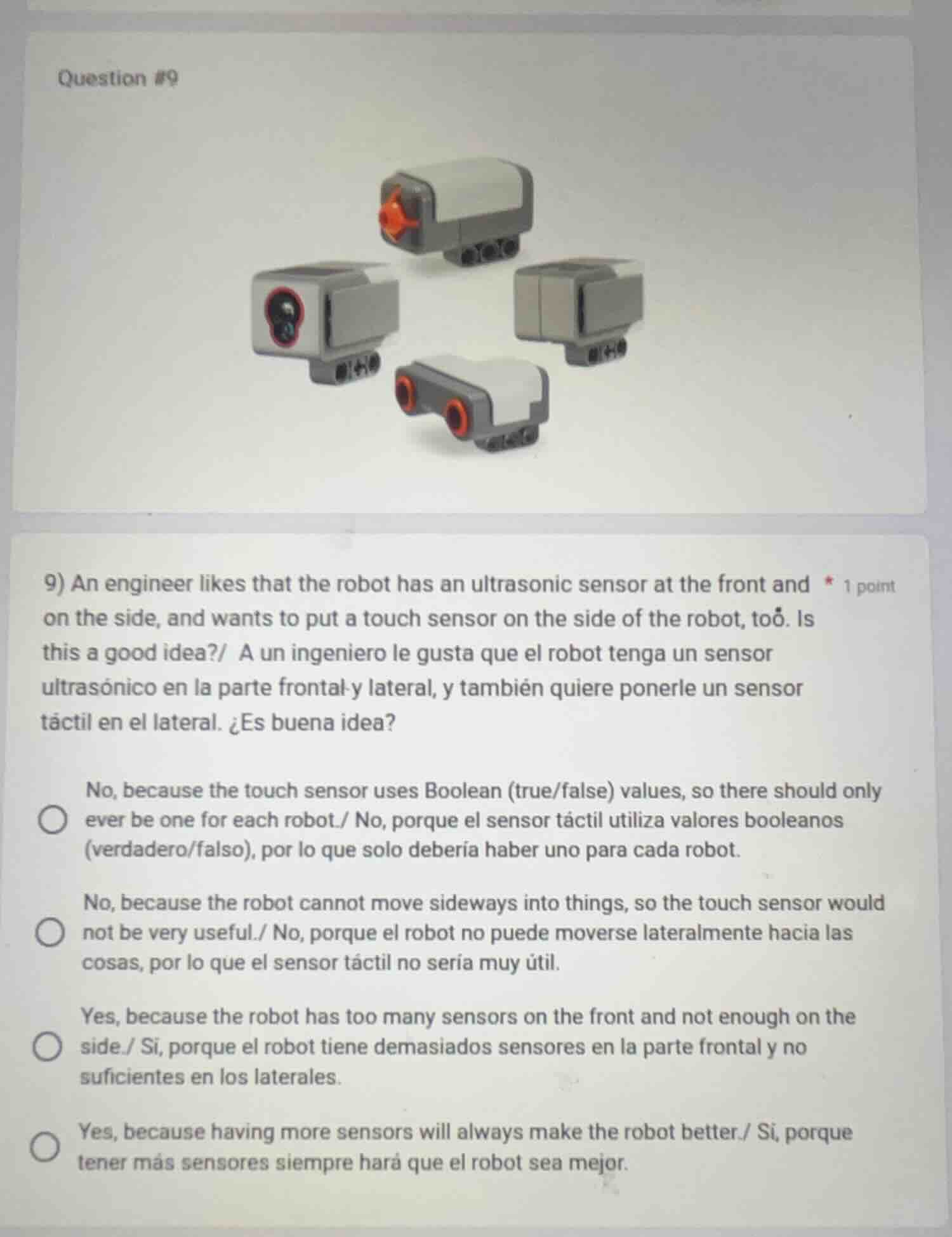 question #9 9) an engineer likes that the robot has an ultrasonic senso…