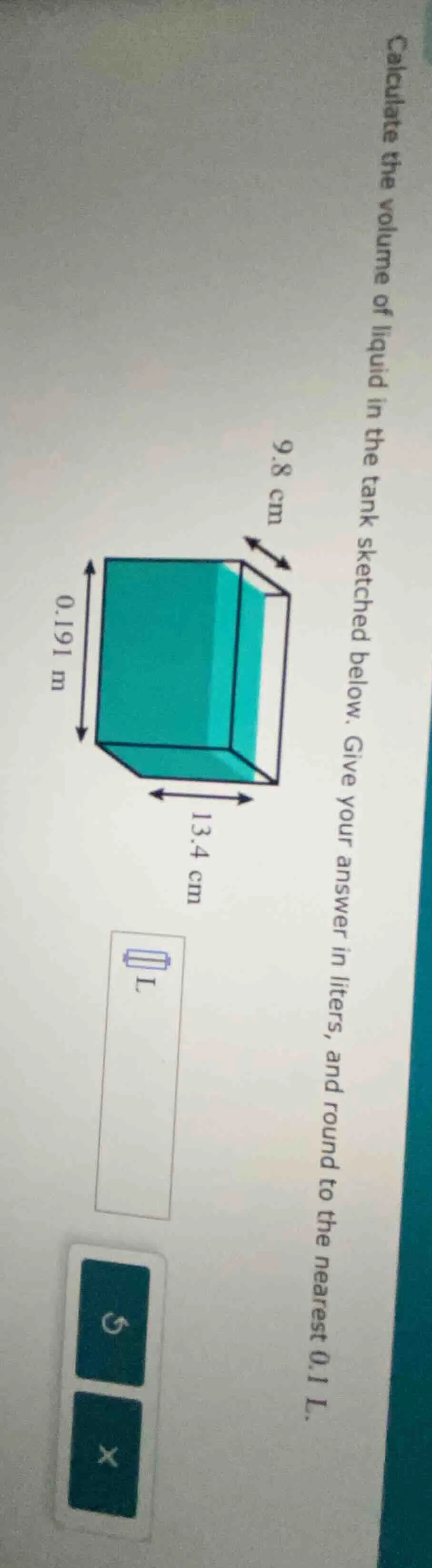 calculate the volume of liquid in the tank sketched below. give your an…