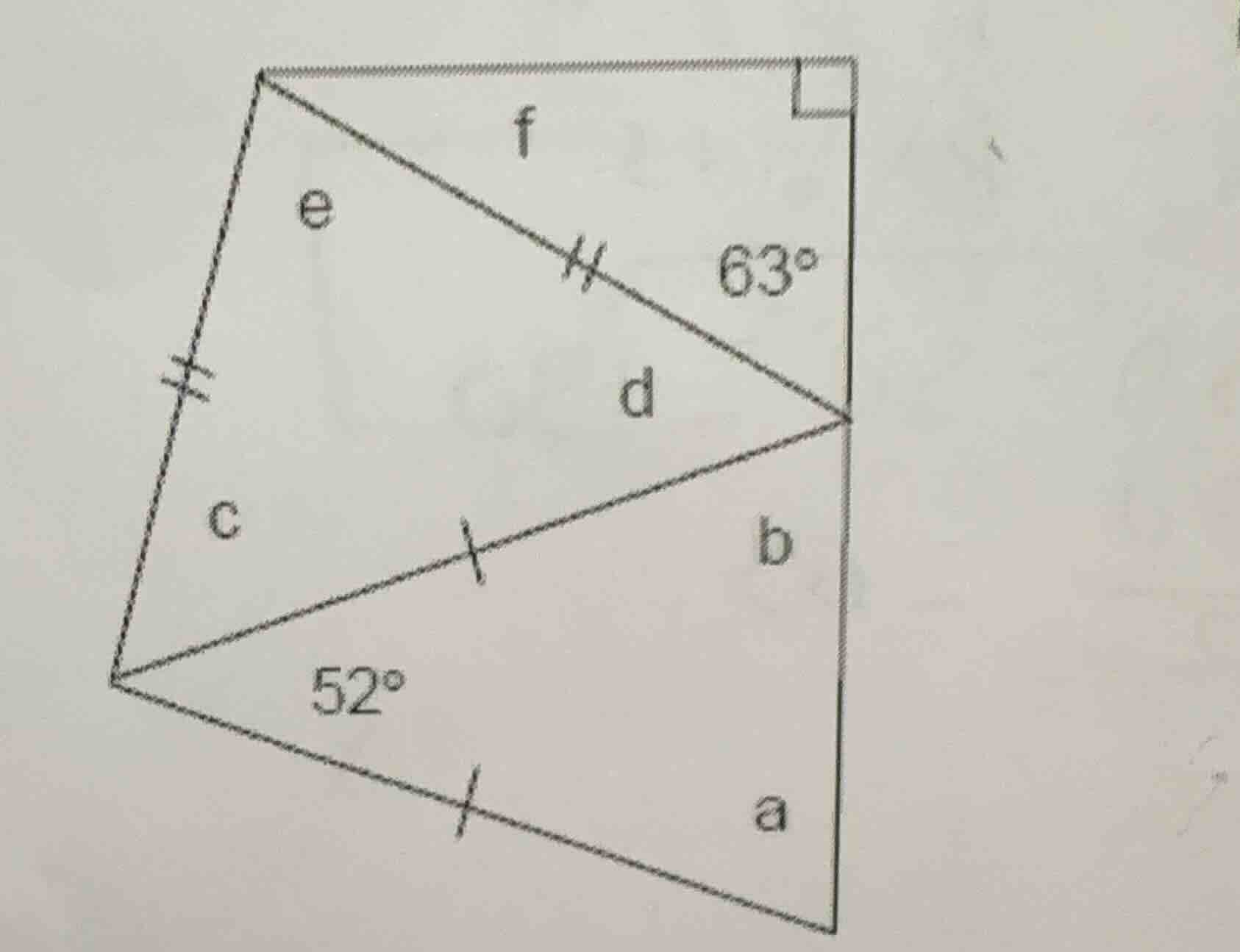 the figure contains several triangles with marked equal sides (indicate…