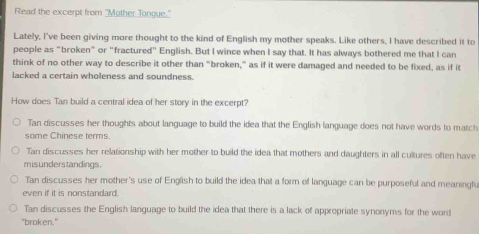 read the excerpt from \mother tongue.\ lately, ive been giving more tho…