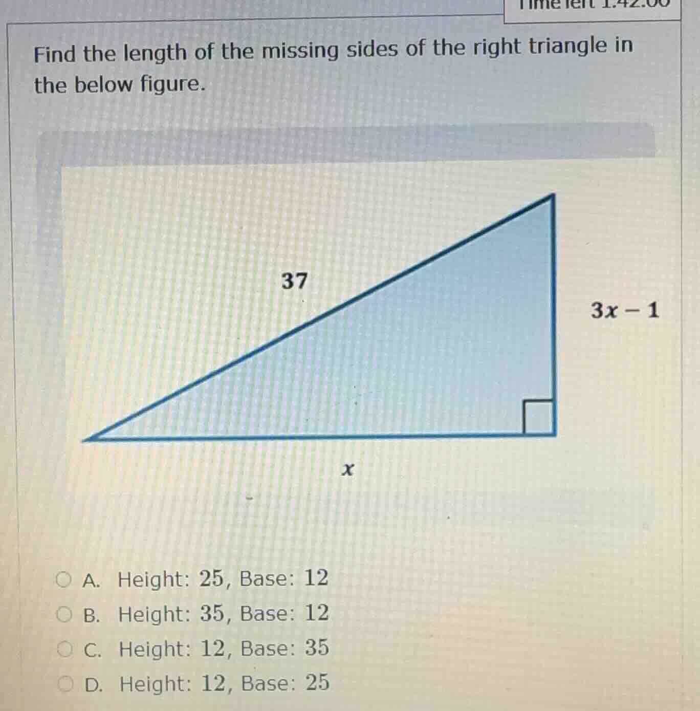 find the length of the missing sides of the right triangle in the below…