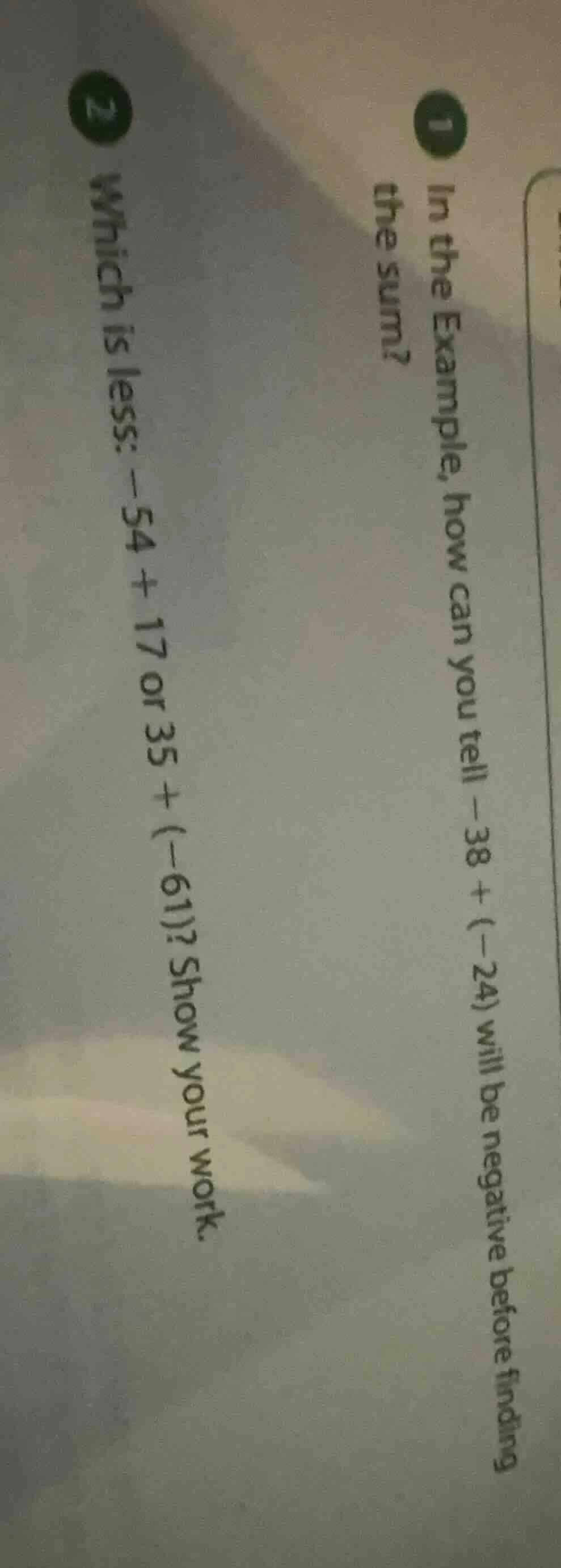 1 in the example, how can you tell $-38 + (-24)$ will be negative befor…