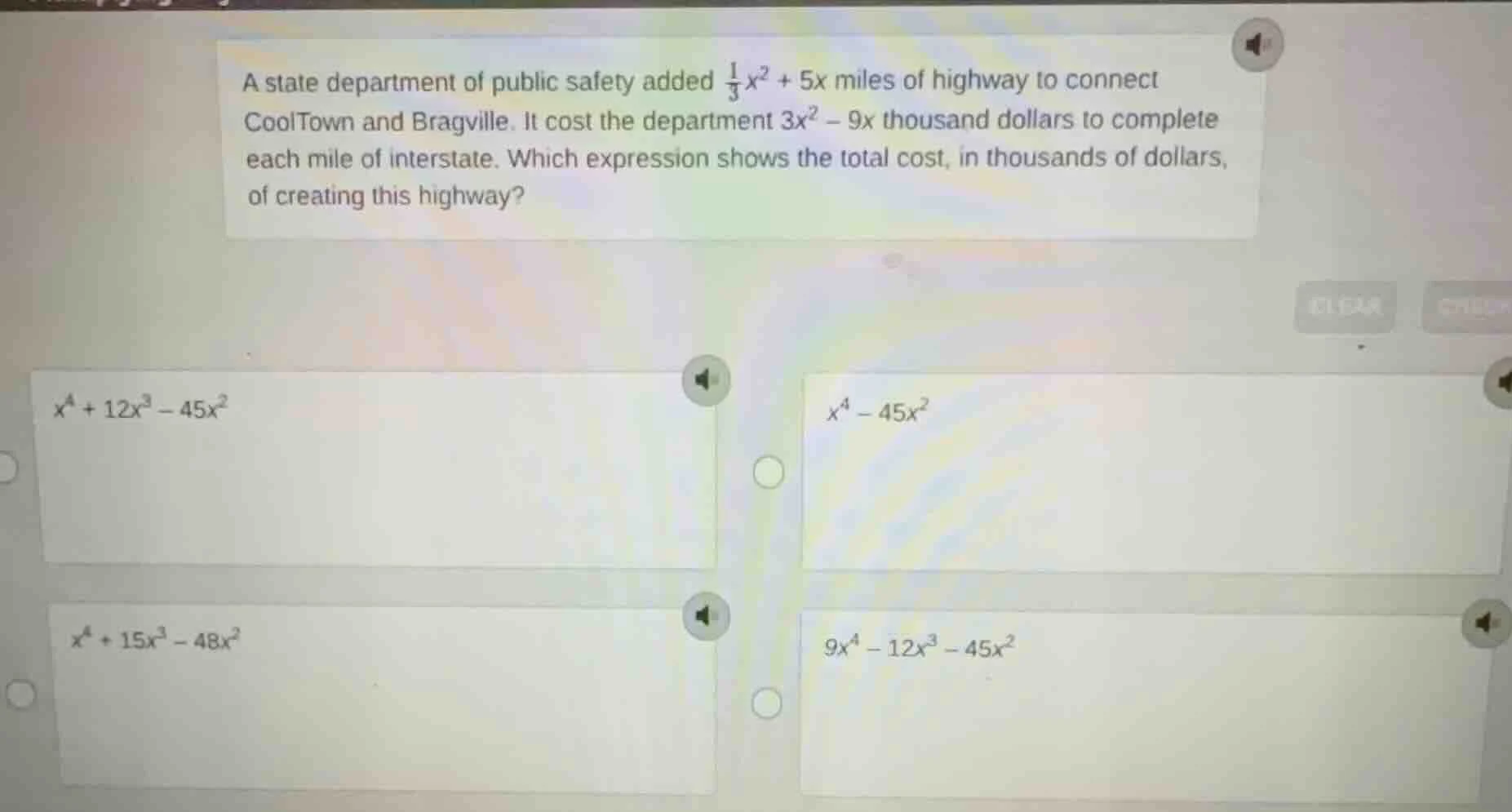 a state department of public safety added $\frac{1}{3}x^2 + 5x$ miles o…