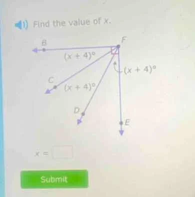 find the value of x. (there is a diagram with point f, rays fb (left), …