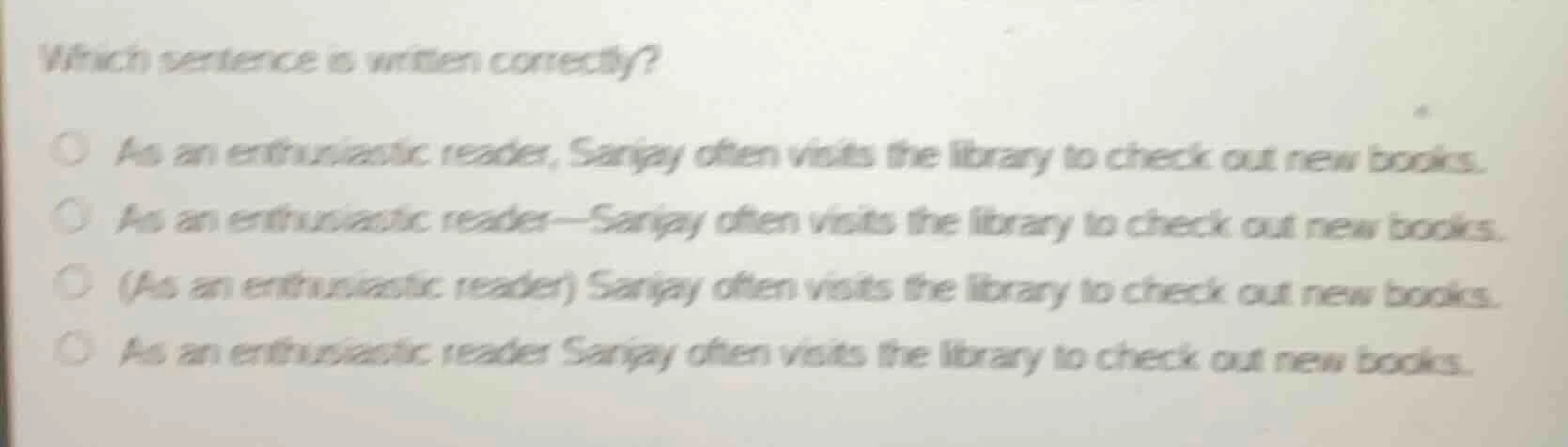 which sentence is written correctly? ○ as an enthusiastic reader, sanja…