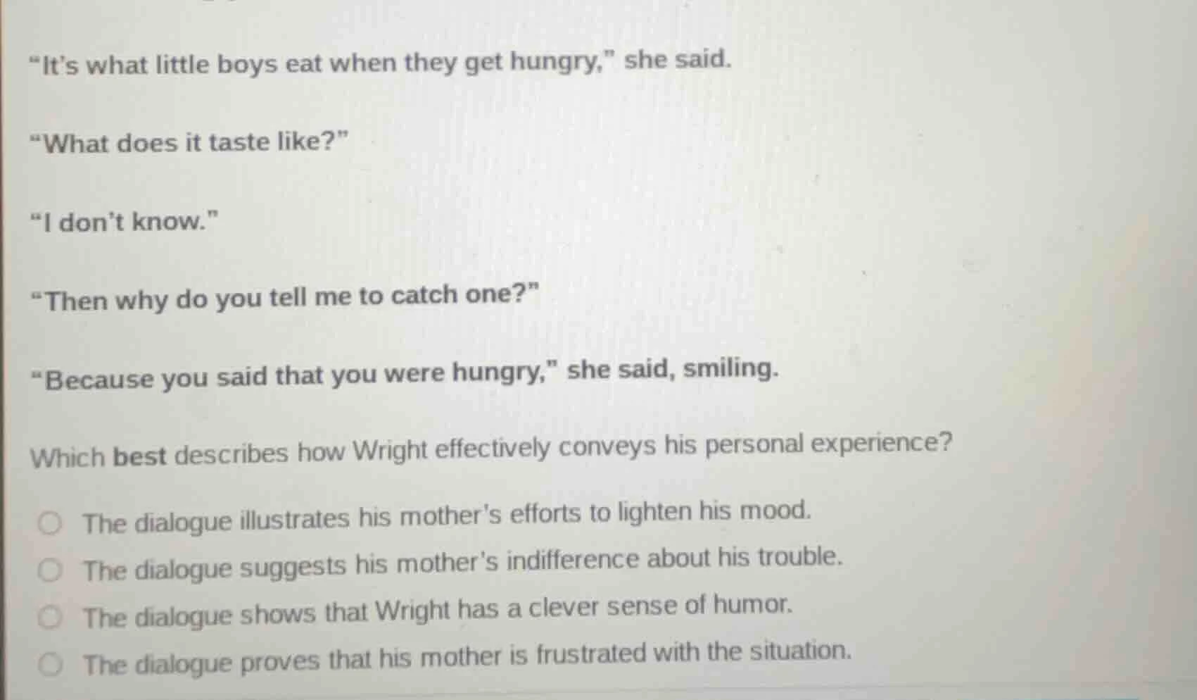 “it’s what little boys eat when they get hungry,” she said. “what does …