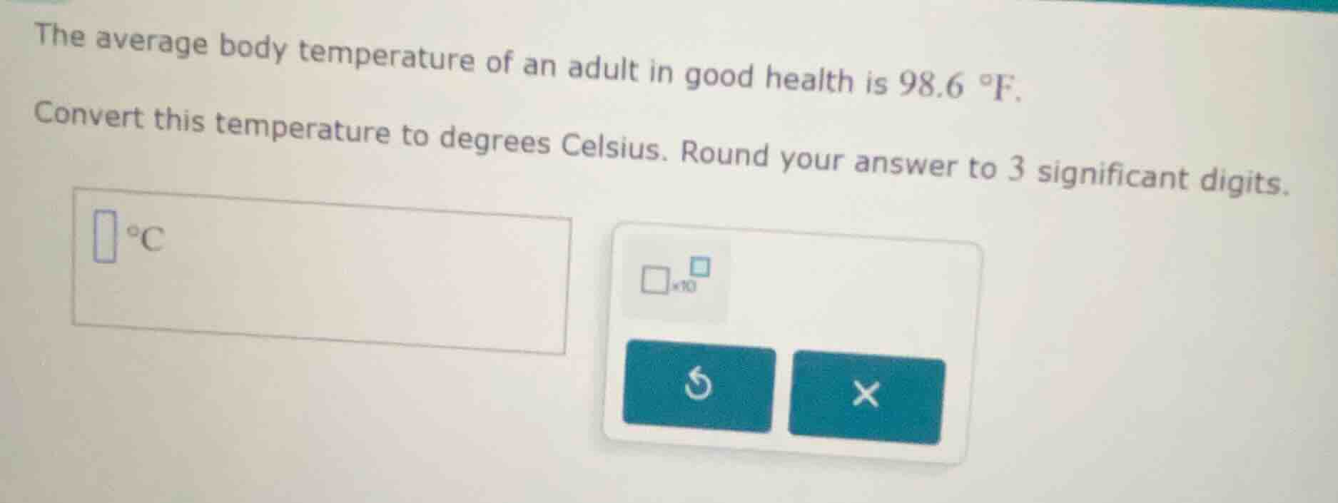 the average body temperature of an adult in good health is 98.6 °f. con…