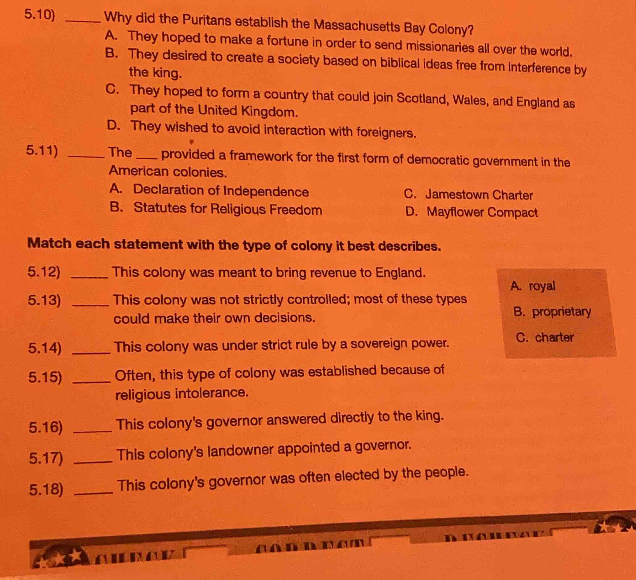 5.10) ______ why did the puritans establish the massachusetts bay colon…