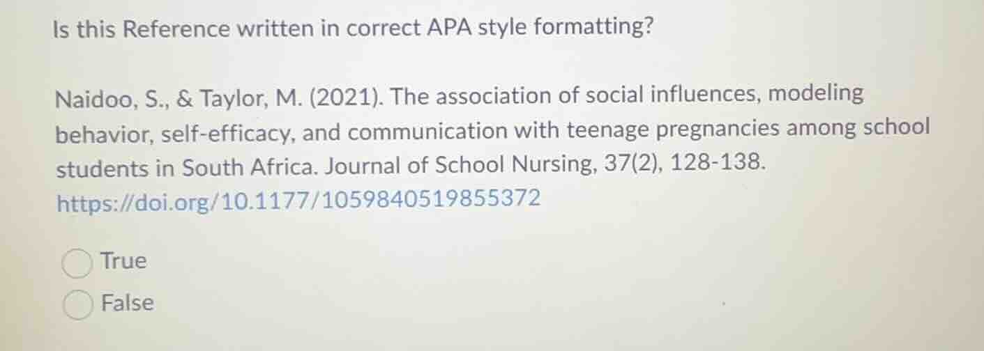 is this reference written in correct apa style formatting? naidoo, s., …