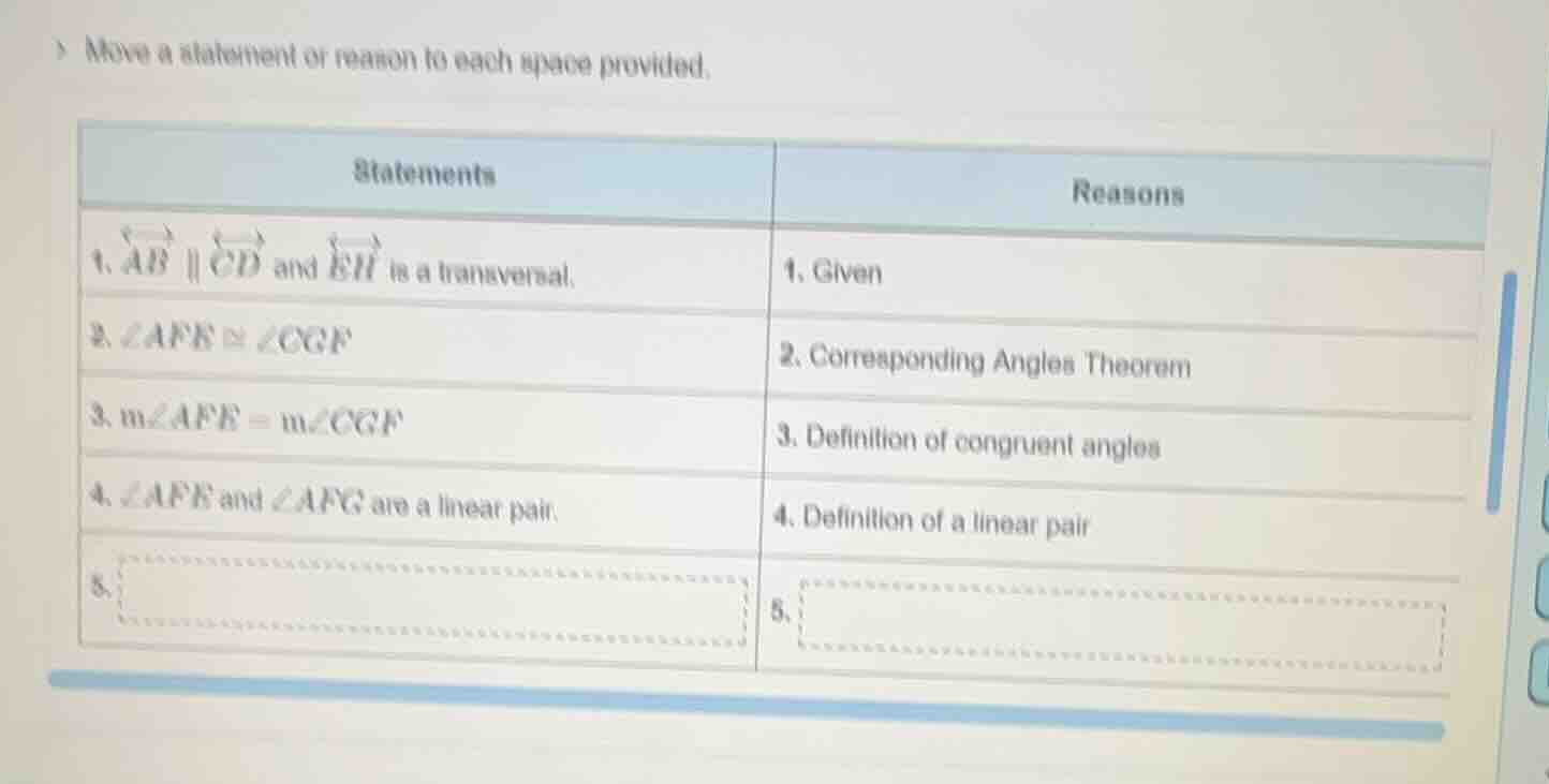 move a statement or reason to each space provided. statements\treasons …