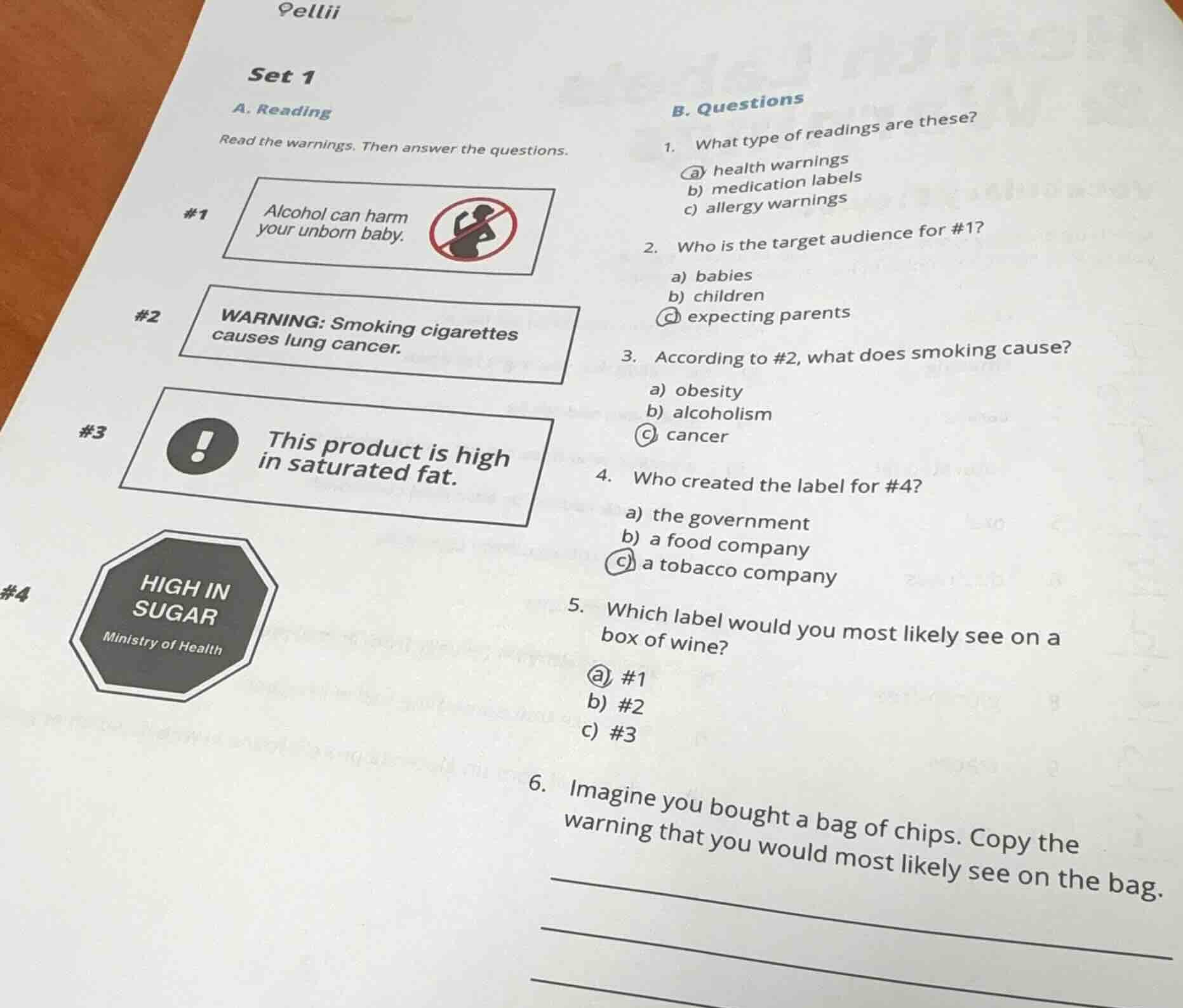 ellii set 1 a. reading read the warnings. then answer the questions. #1…