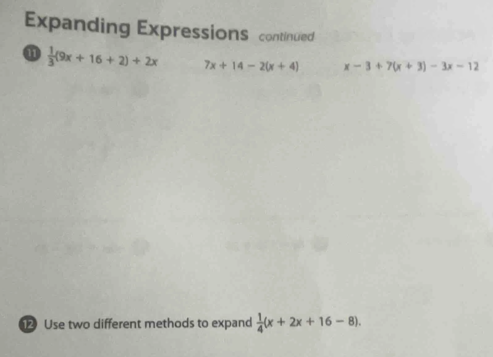expanding expressions continued 11 (\frac{1}{3}(9x + 16 + 2) + 2x) (7x …