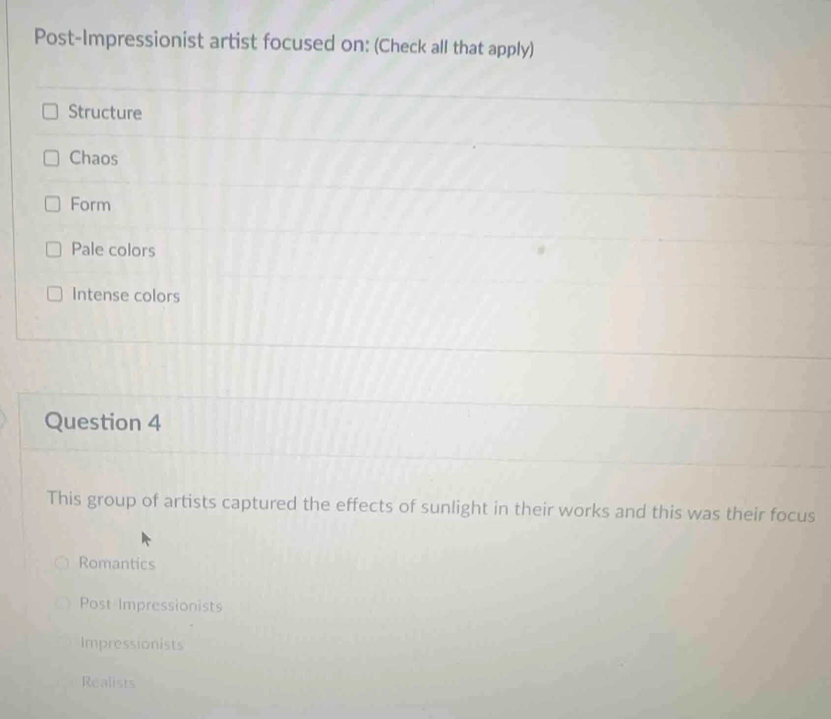 post-impressionist artist focused on: (check all that apply) structure …
