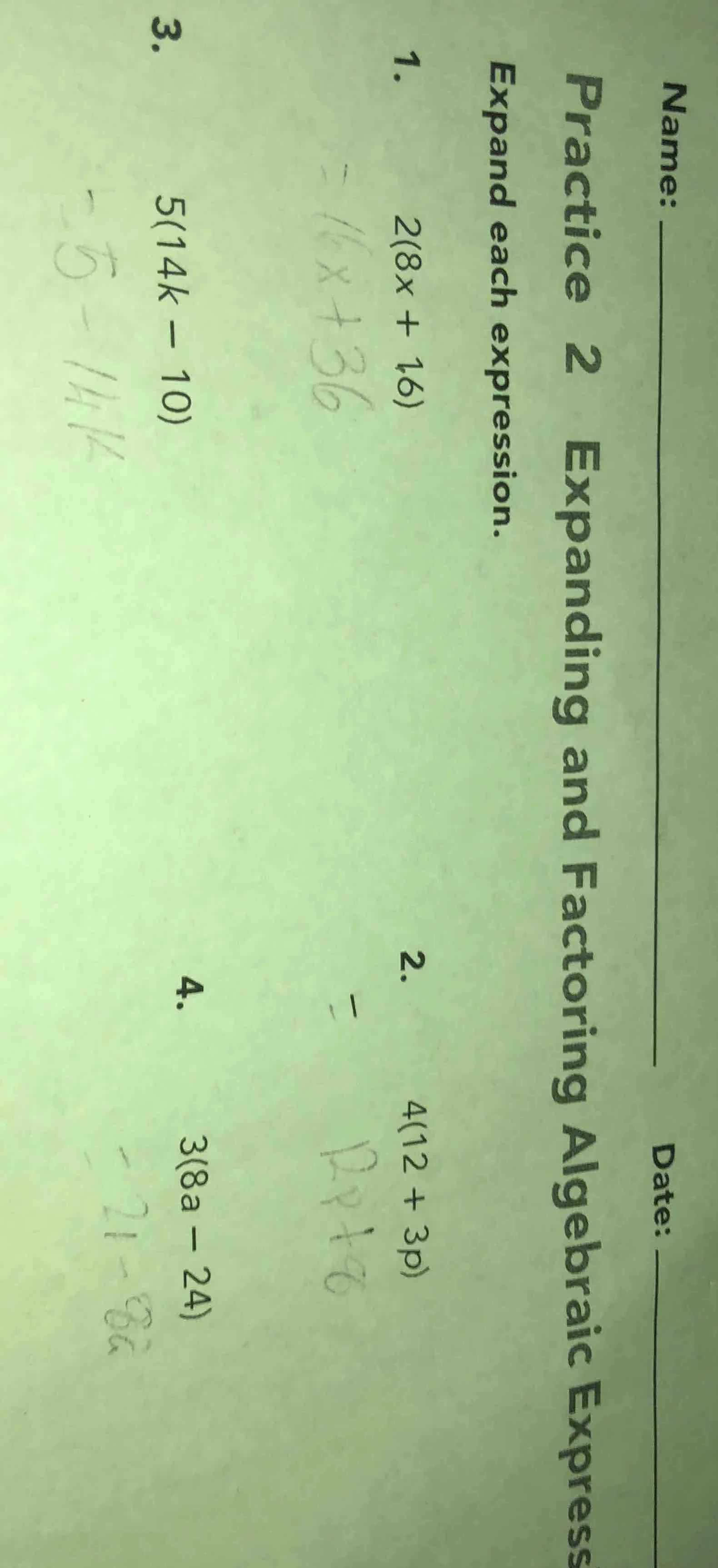 practice 2 expanding and factoring algebraic expressions expand each ex…