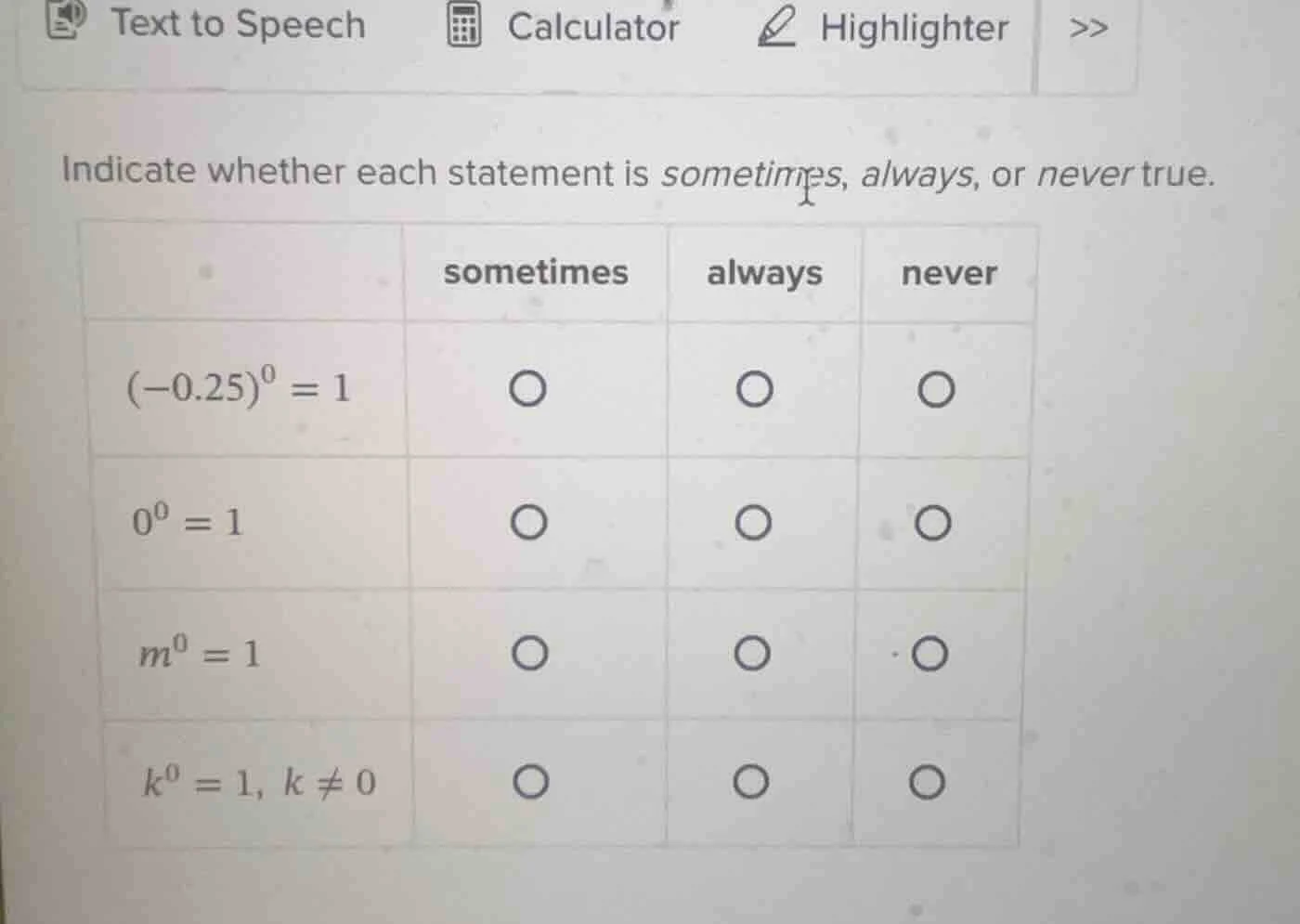 indicate whether each statement is sometimes, always, or never true. | …