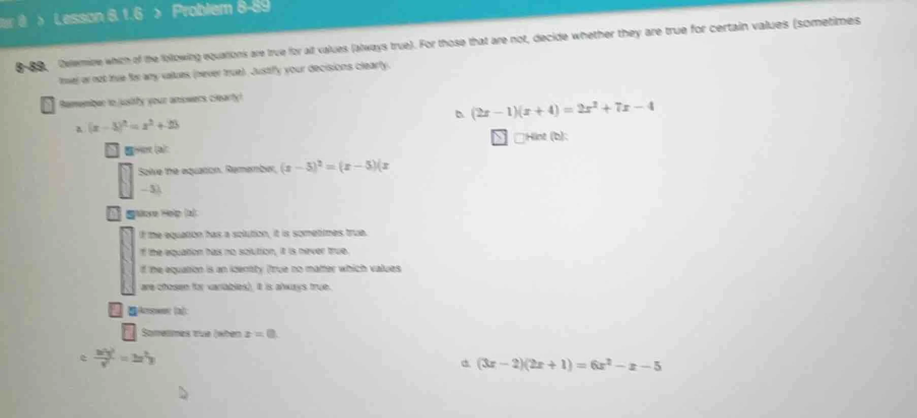 8-89. determine which of the following equations are true for all value…