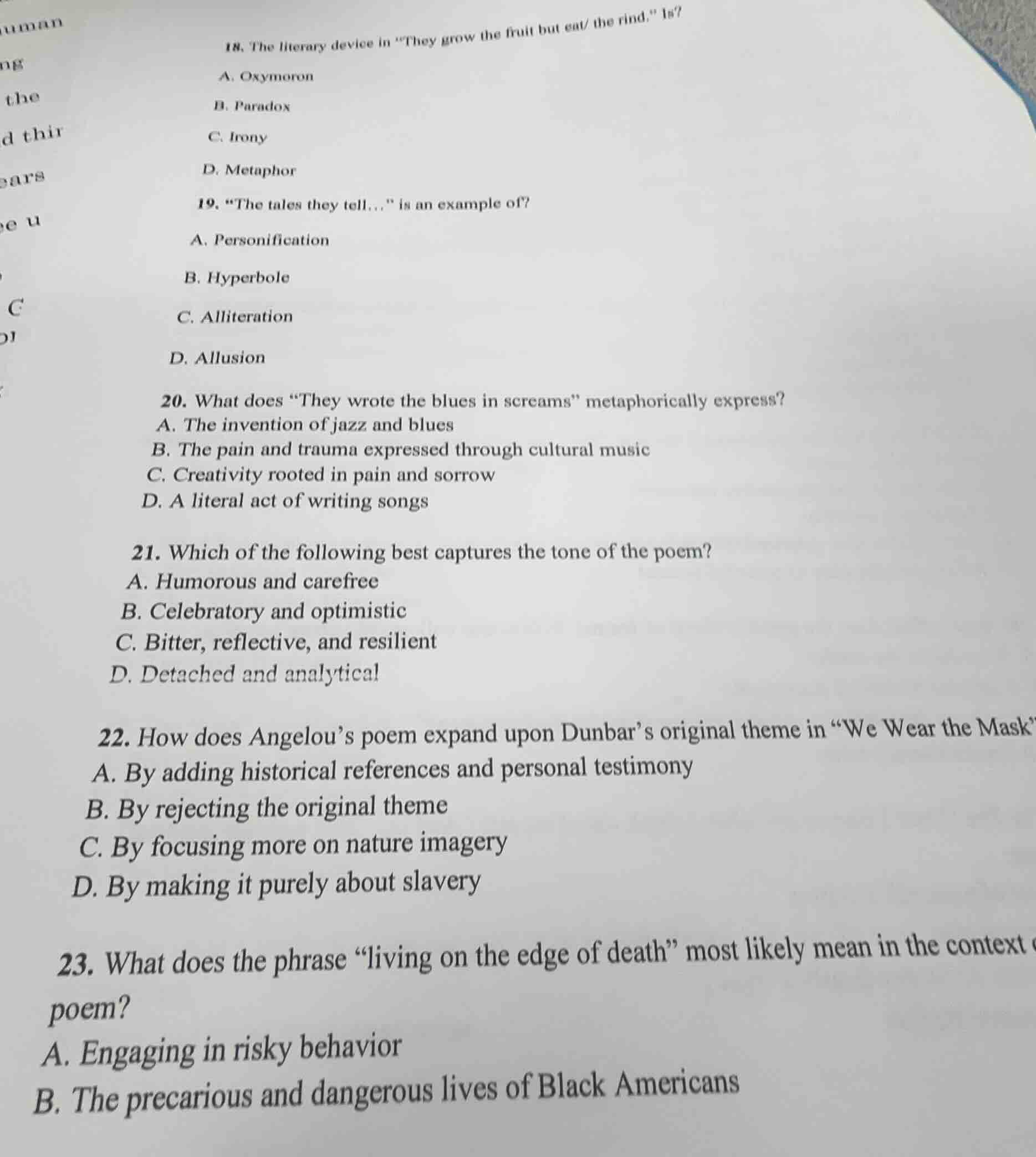 18. the literary device in \they grow the fruit but eat/ the rind,\ is?…