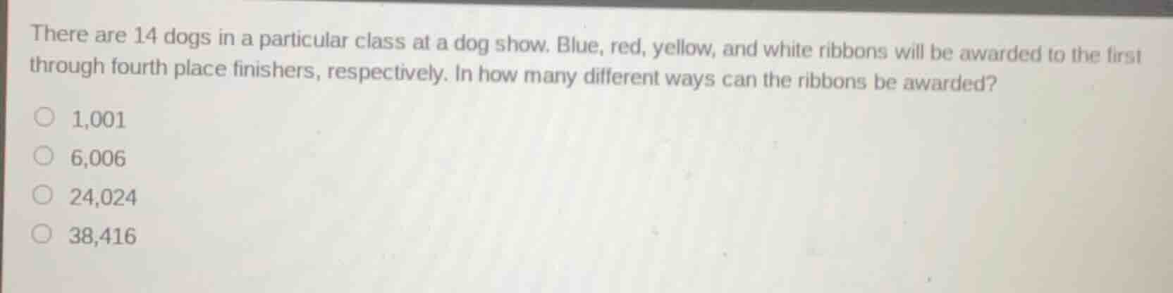 there are 14 dogs in a particular class at a dog show. blue, red, yello…