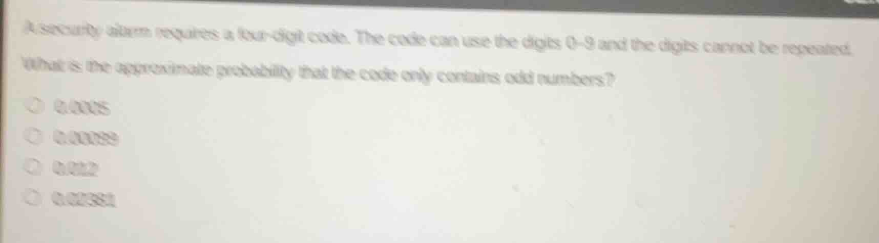 a security alarm requires a four - digit code. the code can use the dig…