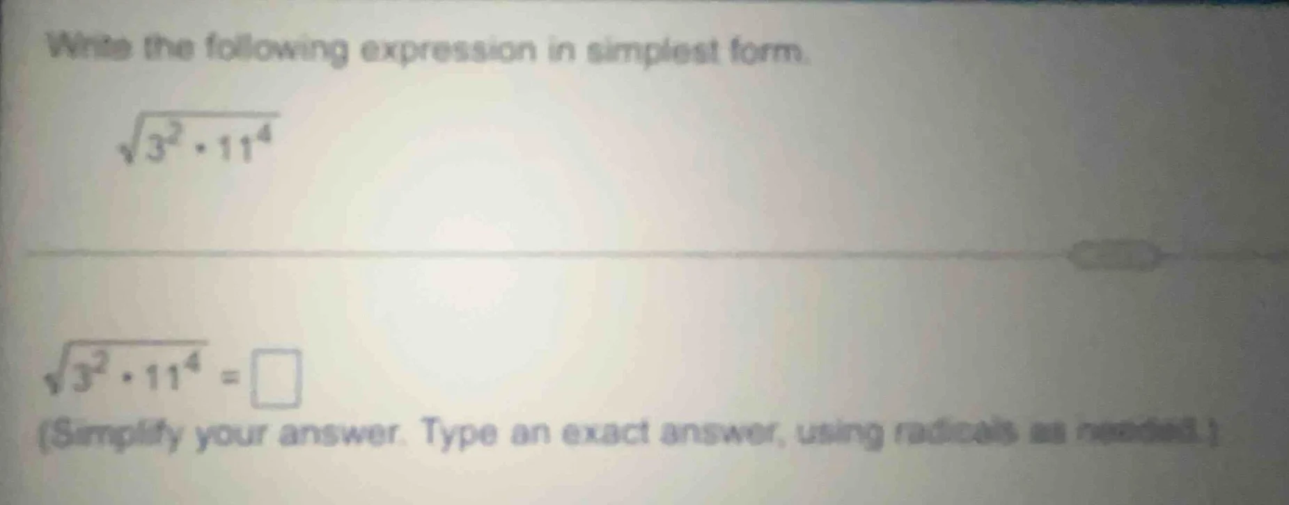 write the following expression in simplest form. \\sqrt{3^{2} \\cdot 11…