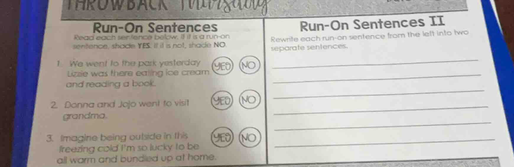throwback thursday run-on sentences read each sentence below. if it is …