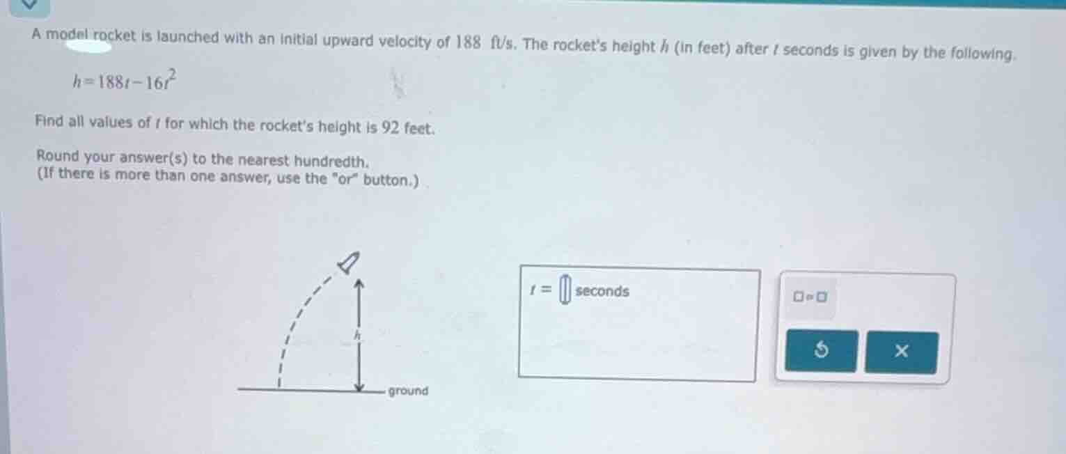 a model rocket is launched with an initial upward velocity of 188 ft/s.…
