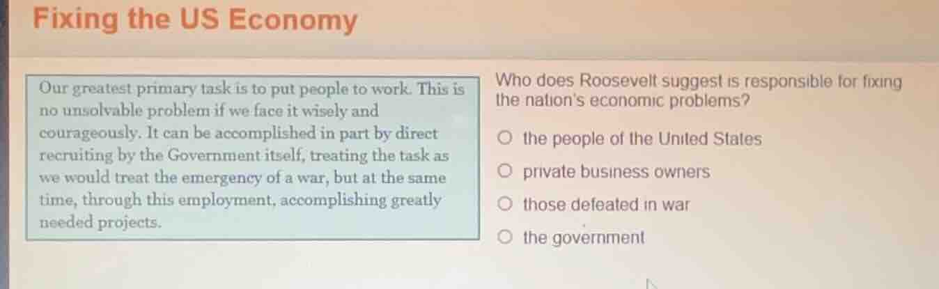 fixing the us economy our greatest primary task is to put people to wor…