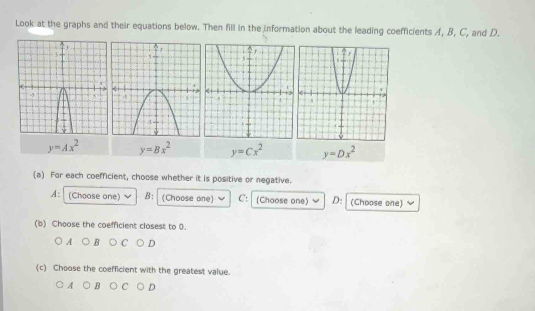 look at the graphs and their equations below. then fill in the informat…