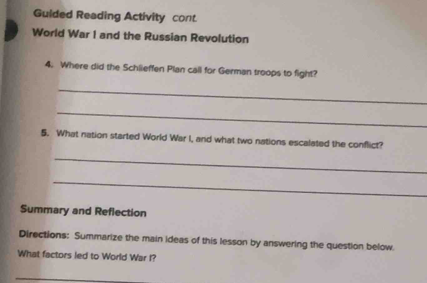 guided reading activity cont world war i and the russian revolution 4. …