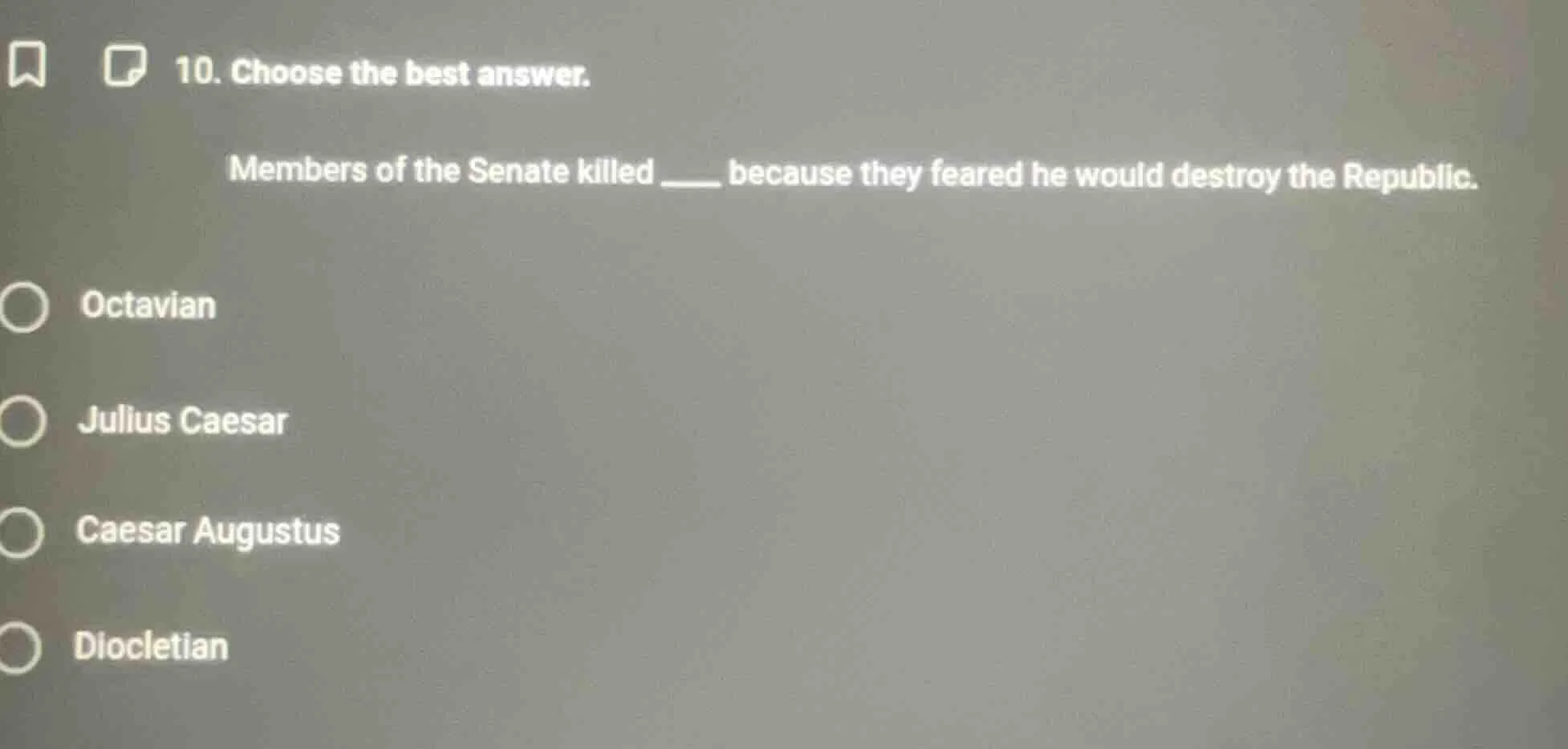 10. choose the best answer. members of the senate killed ____ because t…