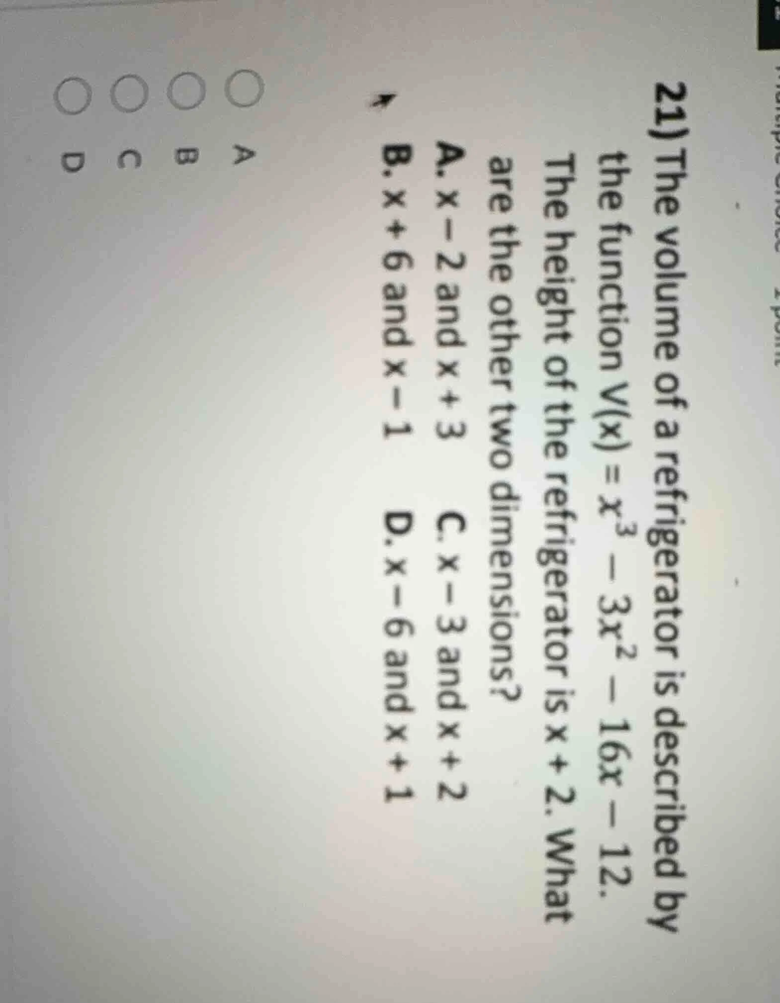 21) the volume of a refrigerator is described by the function ( v(x) = …