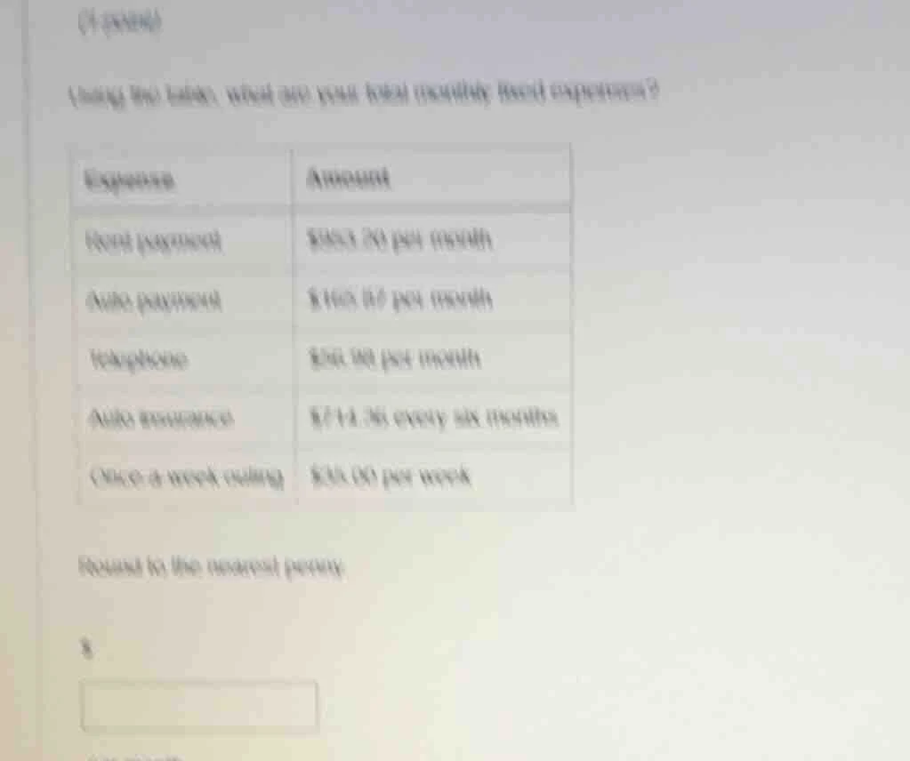 (a person) using the table, what are your total monthly fixed expenses?…
