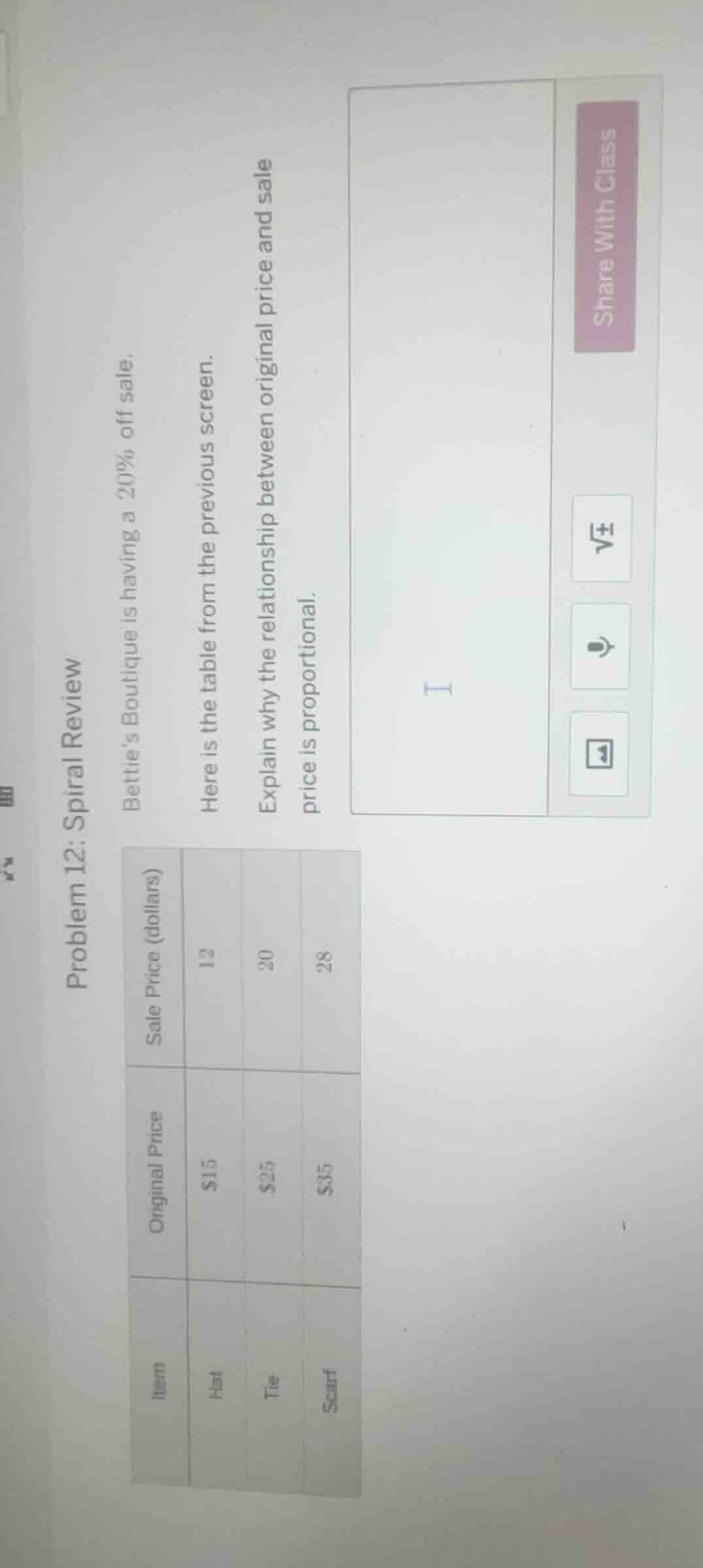 problem 12: spiral review bettie’s boutique is having a 20% off sale. h…