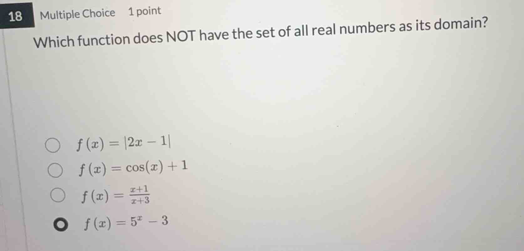 18 multiple choice 1 point which function does not have the set of all …