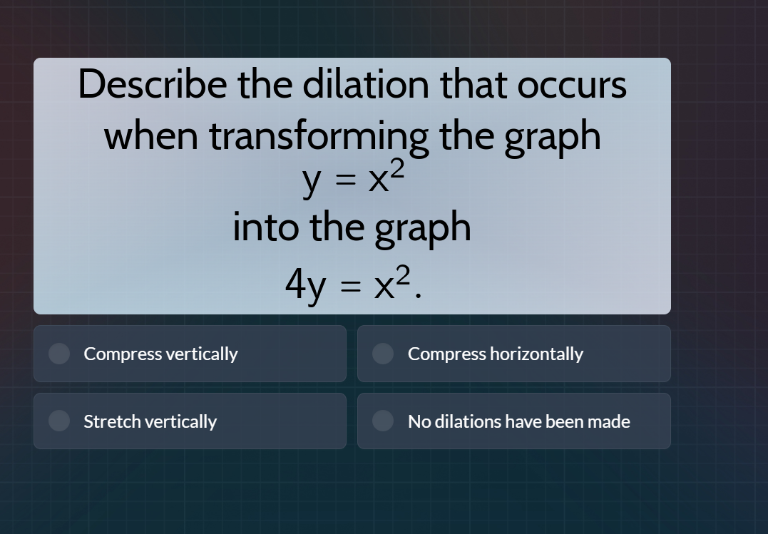 describe the dilation that occurs when transforming the graph $y = x^2$…
