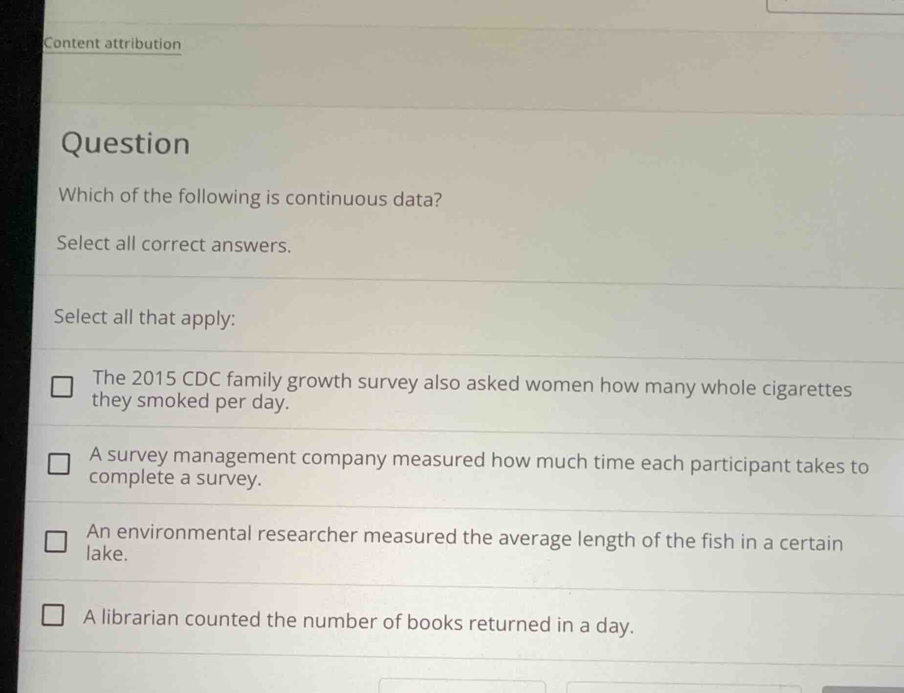 question which of the following is continuous data? select all correct …