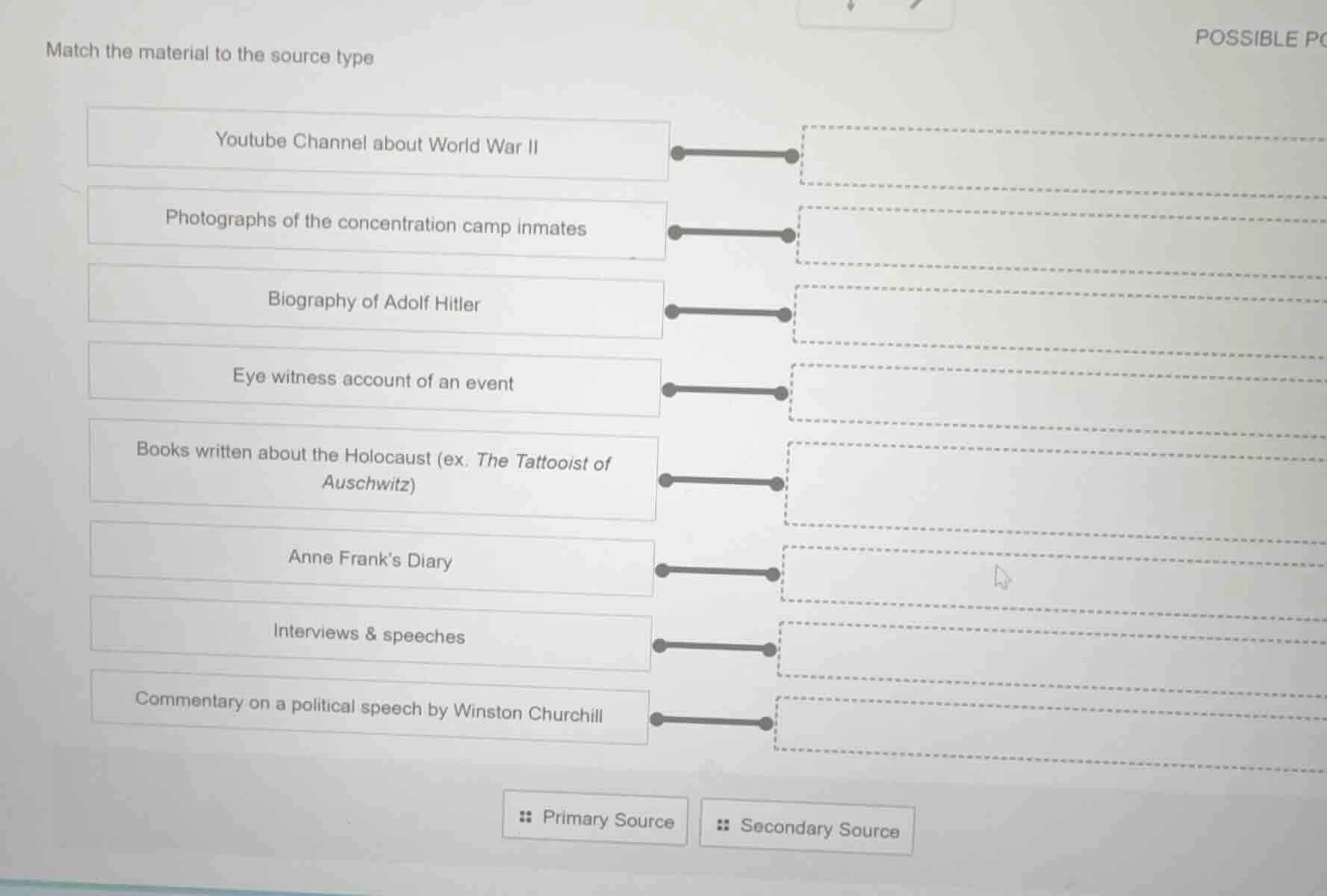 match the material to the source type youtube channel about world war i…