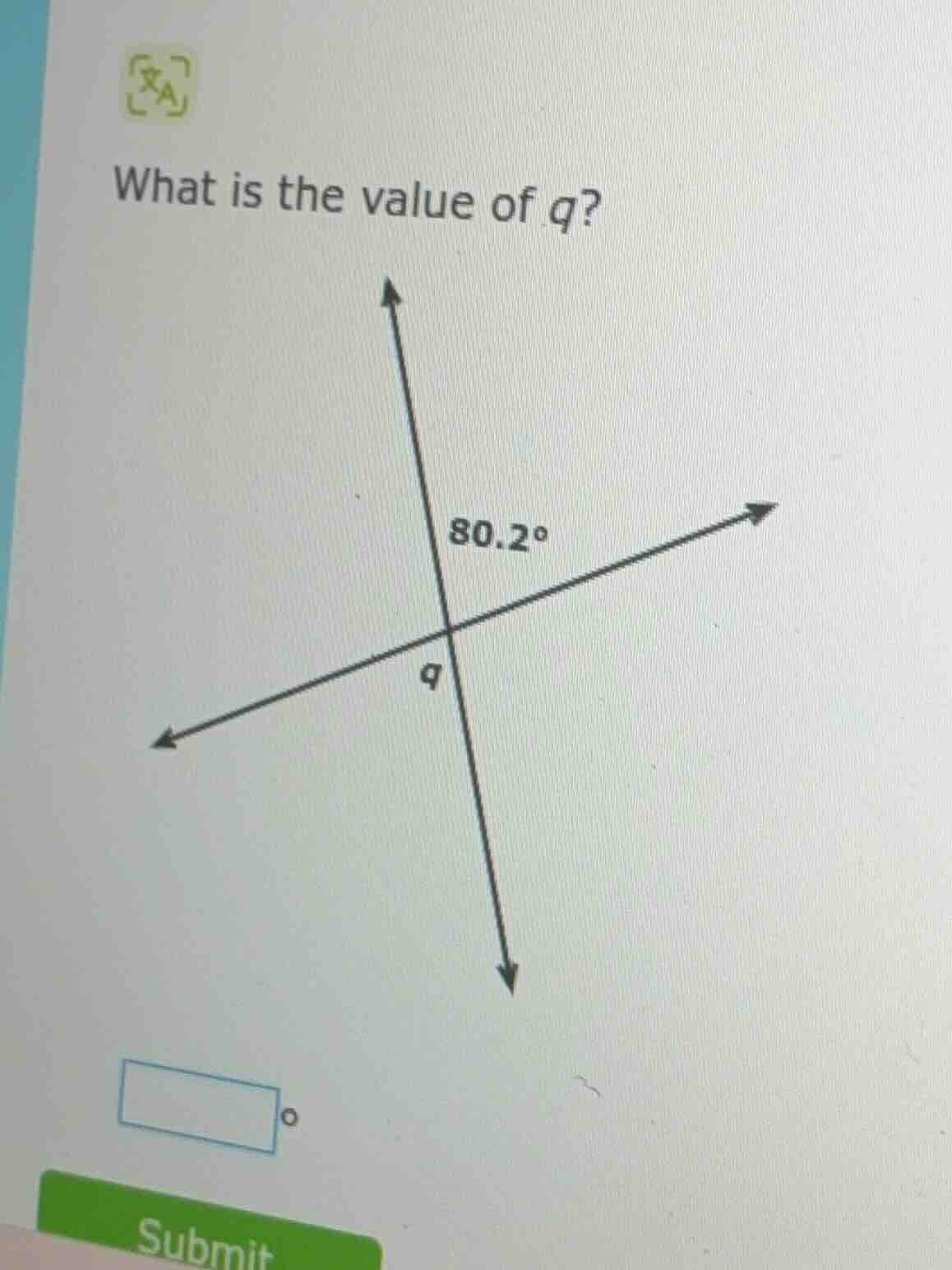what is the value of q? (with a diagram of intersecting lines showing a…
