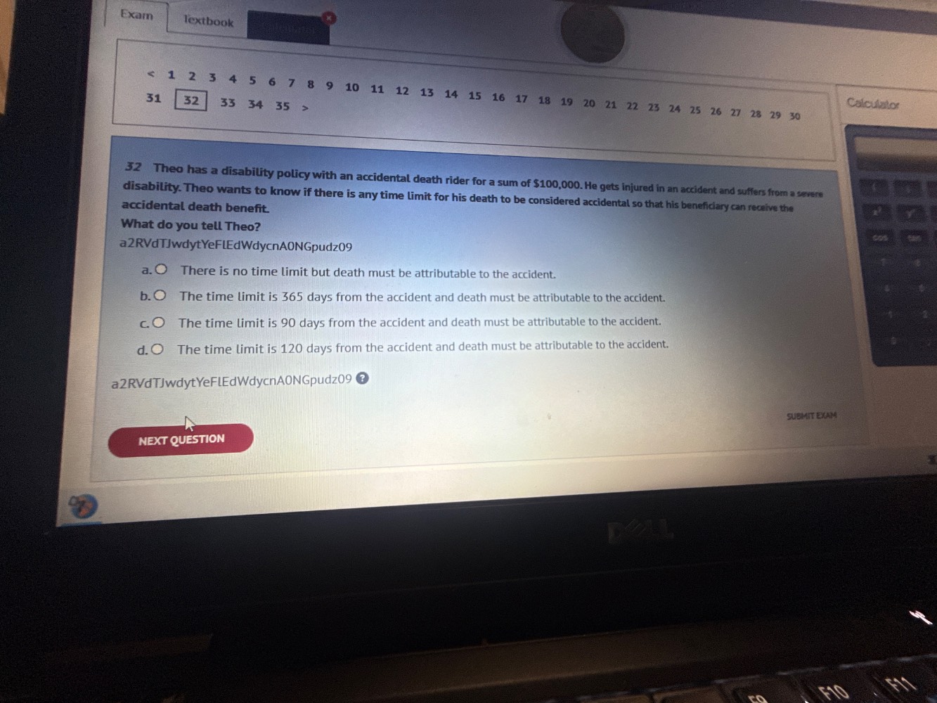 32 theo has a disability policy with an accidental death rider for a su…