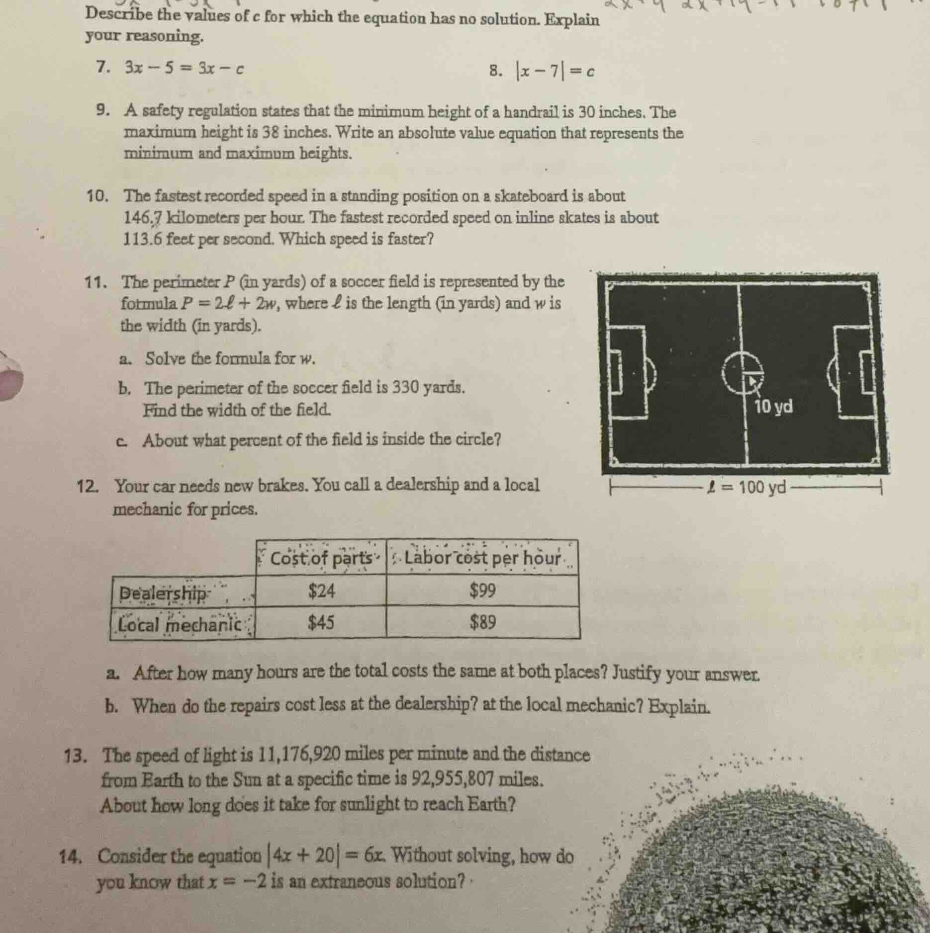 describe the values of c for which the equation has no solution. explai…
