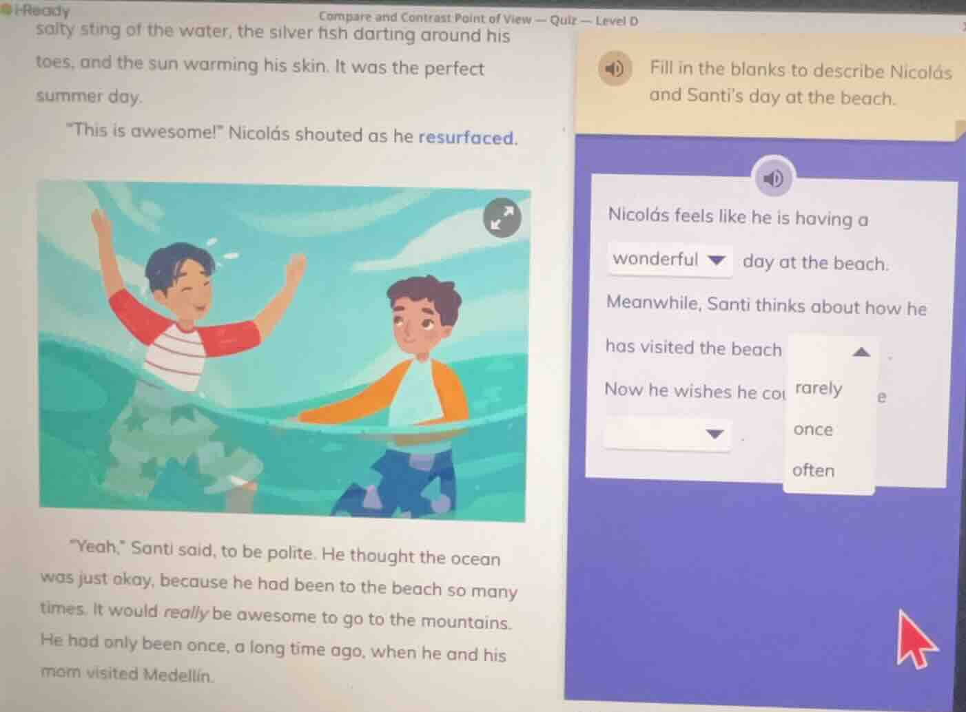 i - ready compare and contrast point of view — quiz — level d salty sti…