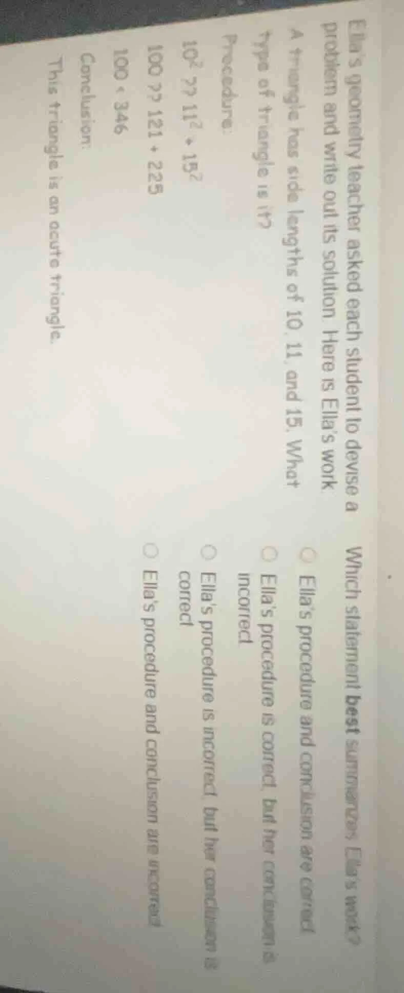 ella’s geometry teacher asked each student to devise a problem and writ…