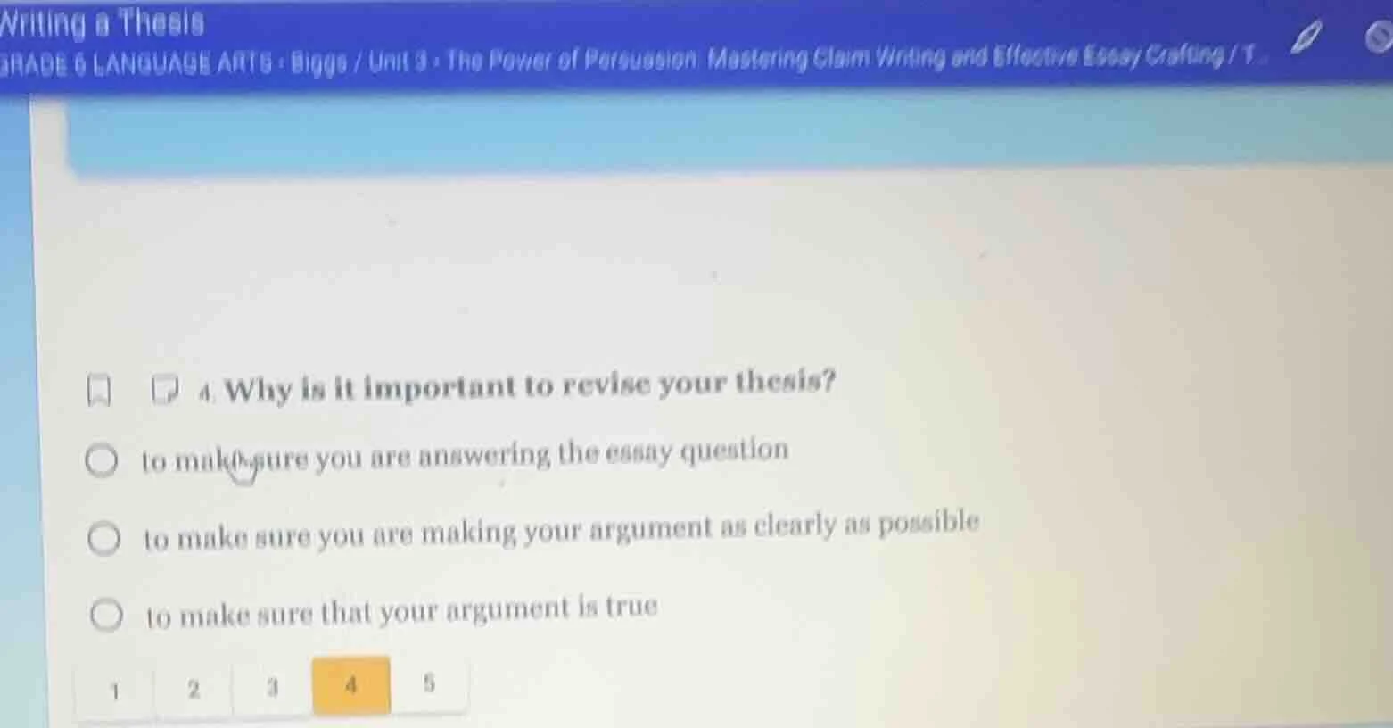 writing a thesis grade 6 language arts : biggs / unit 3 : the power of …