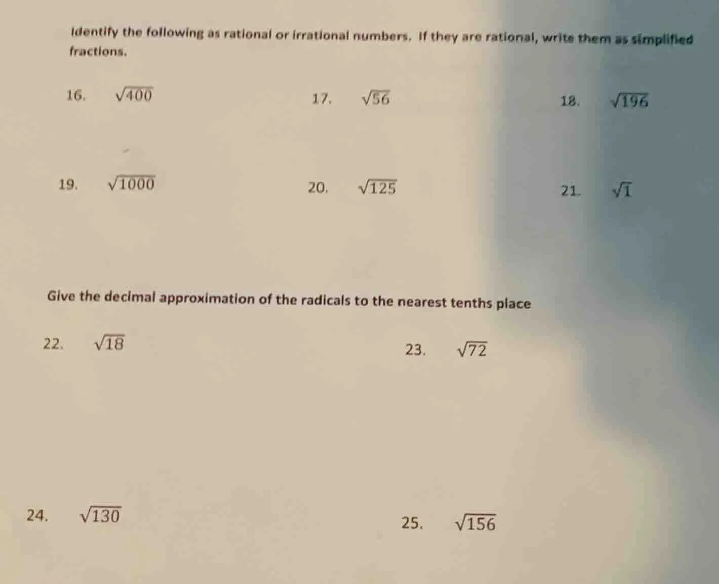 identify the following as rational or irrational numbers. if they are r…