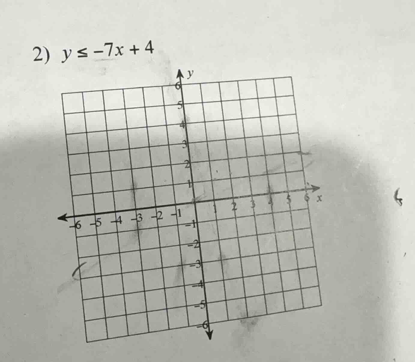 2) $y \\leq -7x + 4$